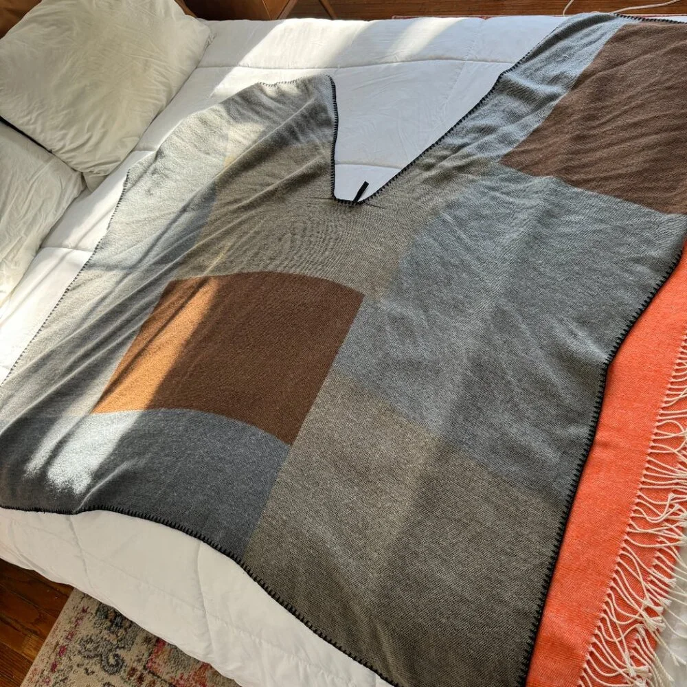 EUC Black, Gray, Brown and Tan Wool Drape Poncho - Picture 3 of 5